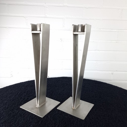 2 vintage brutalist candlesticks 80s memphis milano