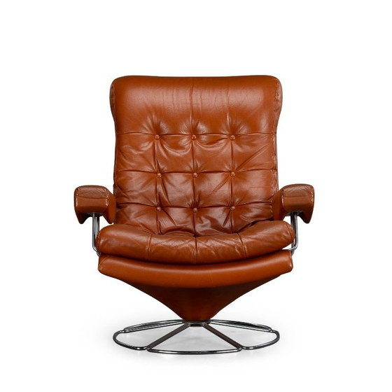 Image 1 of Dänischer Drehsessel im Mid-Century-Modern-Stil aus cognacfarbenem Leder, 1960er Jahre