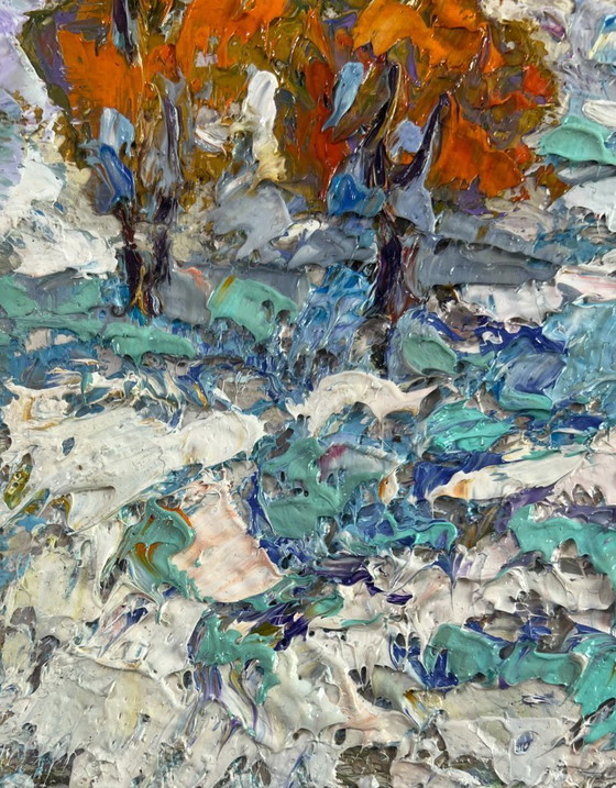 Image 1 of Original Oil Painting Winter Forest Landscape The first snow fell