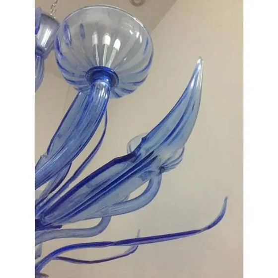 Image 1 of Lampadario in vetro di Murano Bluino con foglie italiane di Simoeng