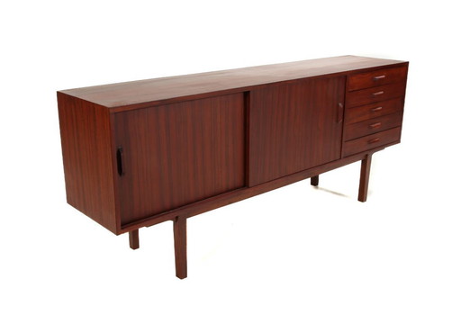 Aparador escandinavo vintage con cinco cajones y puertas correderas – Dk, años 90