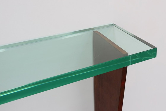 Image 1 of Sculpturale Franse Art Deco consoletafel met glazen blad, circa 1925