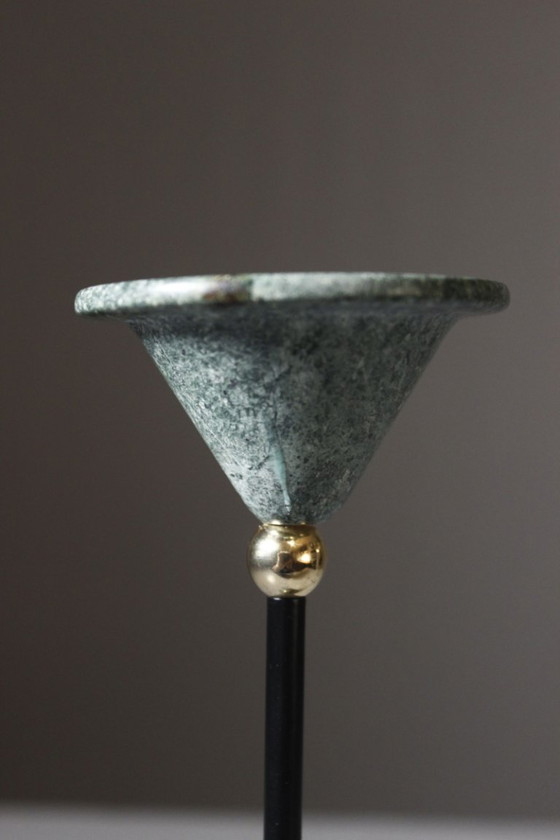 Image 1 of Vintage marble & brass candlestick, post-modernist Memphis design, 1980s