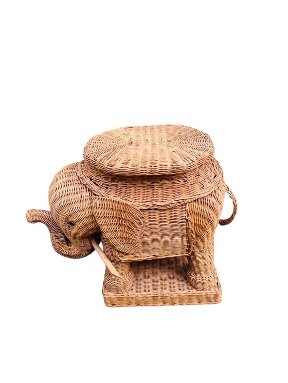 Image 1 of Vintage rieten grote olifant jaren 60 plantentafeltje / bijzettafeltje 