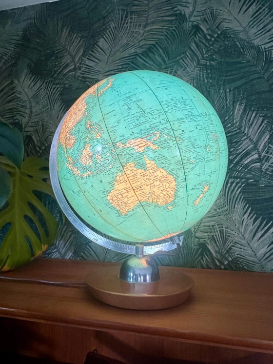 Globe lumineux JRO vintage – Globe en verre années 50/60 – Base en teck – Mid Century – Globe terrestre (photo 2 of 8)