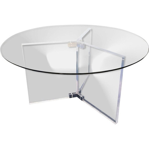 Mesa redonda vintage xl de lucita y cristal cromado