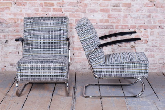 Paire de fauteuils Bauhaus restaurés, par W. Gispen, Mücke-Melder, Tchèque, années 1930 – Textile, Wood (photo 6 of 14)
