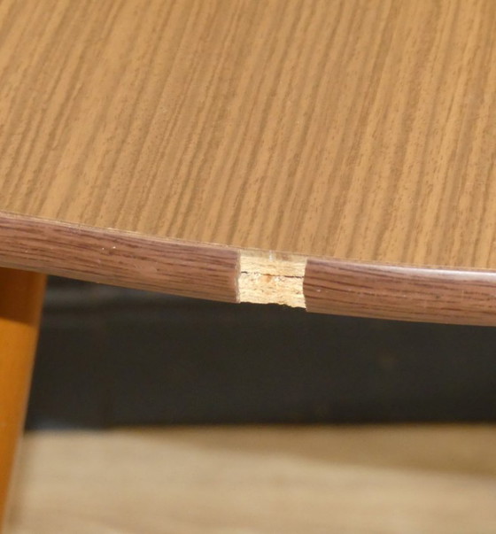 Image 1 of 50er 60er Cocktailtisch Dreibein Tisch Resopal Teak Optik Klassiker Nierentisch 