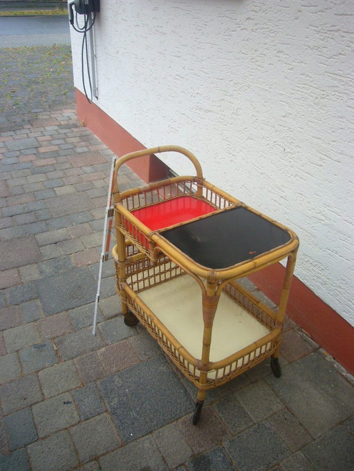 Vintage rattan & bamboo cocktail trolley (1960?)