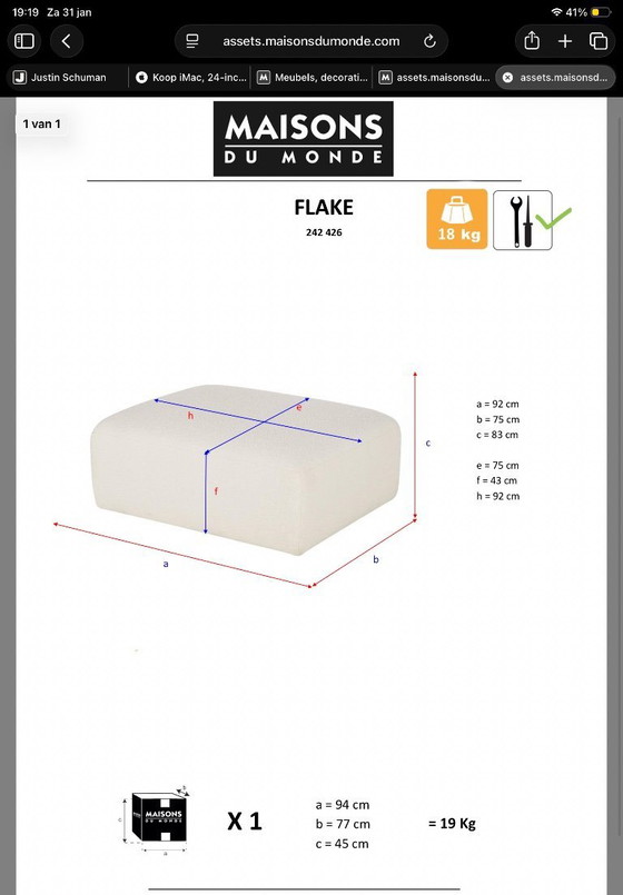 Image 1 of Modular sofa with bouclé effect by Maisons Du Monde (ottoman + sofa element)
