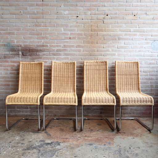 Juego de 4 marco de tubo de mimbre Diseño cromado Años 80