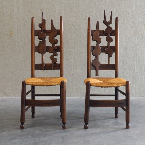 2 sedie scultoree brutaliste con schienale alto – Sedie da camera, Wicker, Wood (photo 3 of 13)