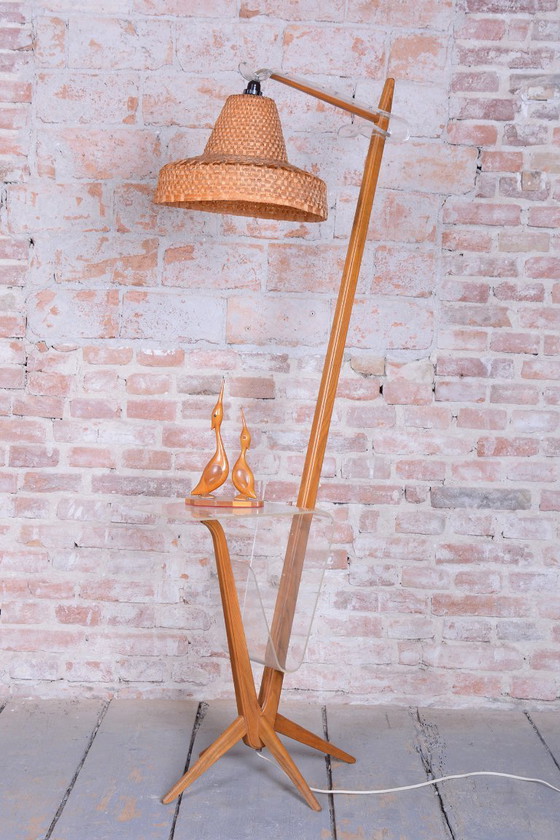 Restaurierte Mid-Century Stehlampe von Krásná Jizba, Buche, Rattan, Tschechisch, 1950er Jahre – Stehleuchten (photo 13 of 15)