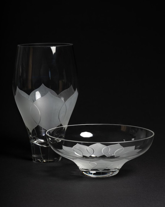 Image 1 of Rosenthal Bjorn Wiinblad LOTUS Large Glass Vase H23,5cm & Matching Bowl D20cm