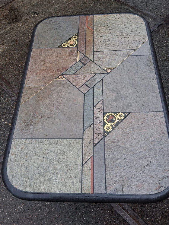 Image 1 of PAUL KINGMA, Brutalistische modulaire salontafel, steen & messing 1970s