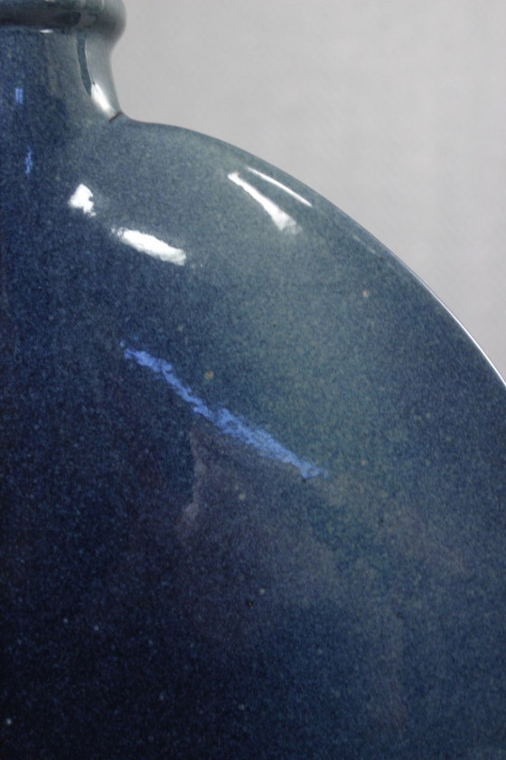 Image 1 of Impressive vintage stoneware lentil vase, modernist design, cobalt blue glaze, 1980s