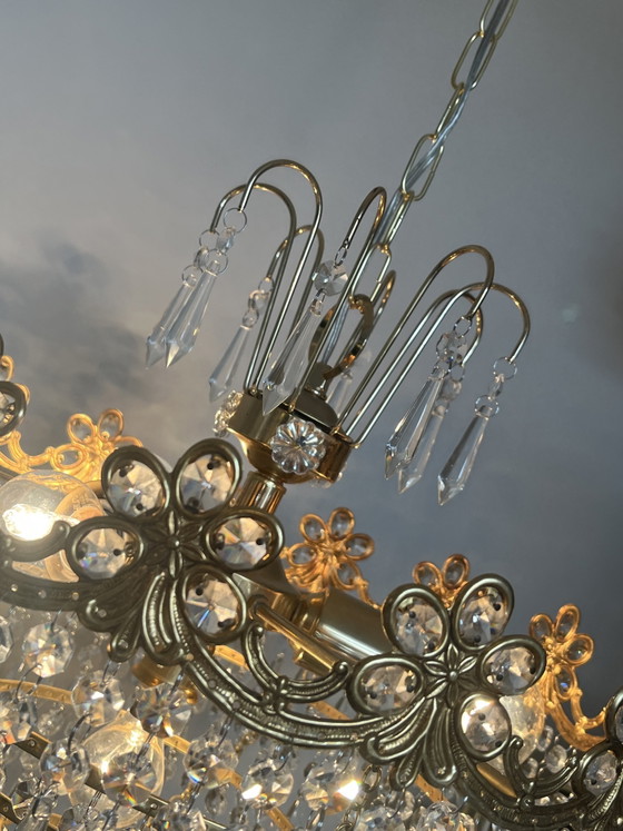 Image 1 of Art Nouveau style openwork frame crystal chandelier with crystal beads