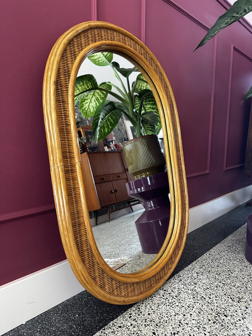 Vintage oval mirror rattan and wicker 1980s