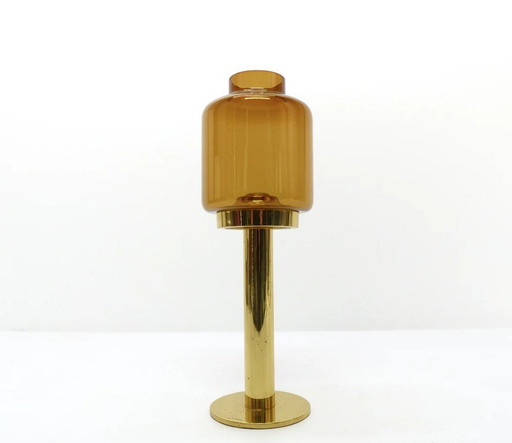 Set of 3 large Swedish candlesticks in brass and tinted glass by Hans-Agne Jakobsson for Markaryd, model L-102/32 "Claudia" 1960