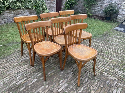 7x Baumann Bistro Chairs Kitchen Chairs 1950s France