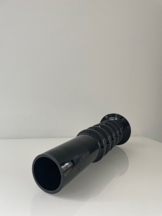 Image 1 of Postmodern vase black ribbed glass 30 cm