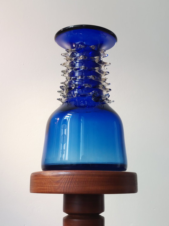 Image 1 of Exceptional blue vintage art glass vase, Lviv, Ukraine