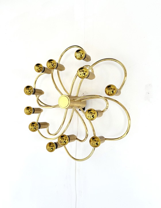 Image 1 of Vintage messing wad/plafondlamp, Scolari voor Helestra ‘70