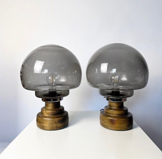 Image 1 of Set van 2 vintage Italiaanse brutalistische paddenstoellampen
