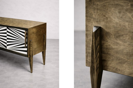 Image 1 of Scandinavian Sideboard in Birch with Hand-Painted Op-Art Pattern, 1960s