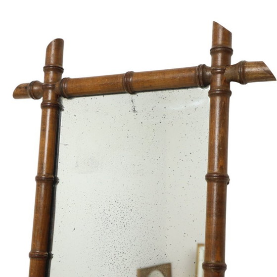 Image 1 of Espejo francés de madera imitación bambú antiguo de 52x39 cm.