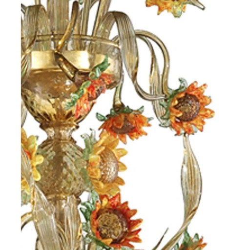 Lustre « Tournesols » en verre de Murano – Style vénitien, couleur ambre et vert