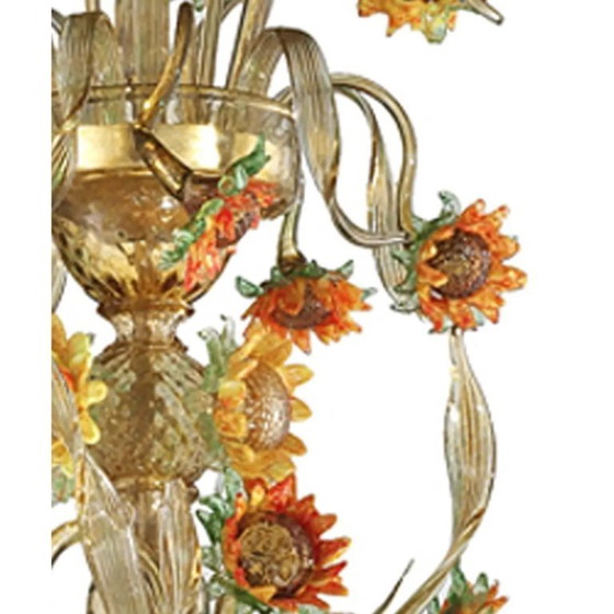 Image 1 of Murano Glass “Sunflowers” Chandelier – Venetian Style in Amber & Green