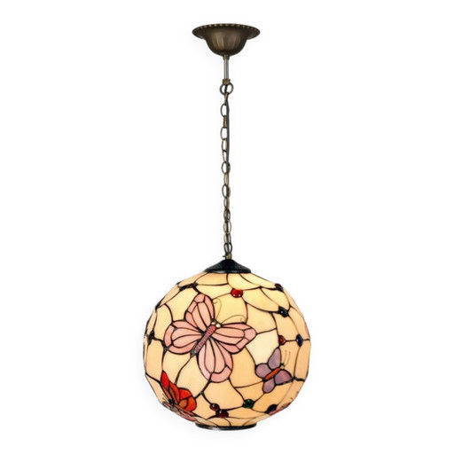 Suspension Tiffany ronde avec papillons