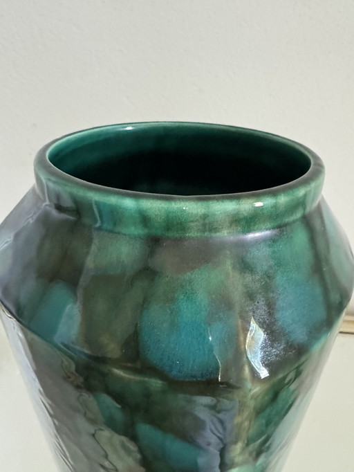 Große Vase Art Deco Keramik grün gesprenkelt