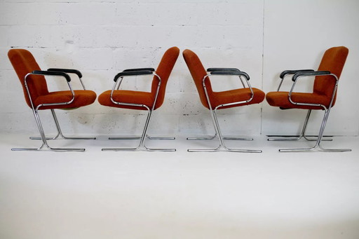 4x Fauteuils "Space Age", Piètement Acier Chromé, Revêtement