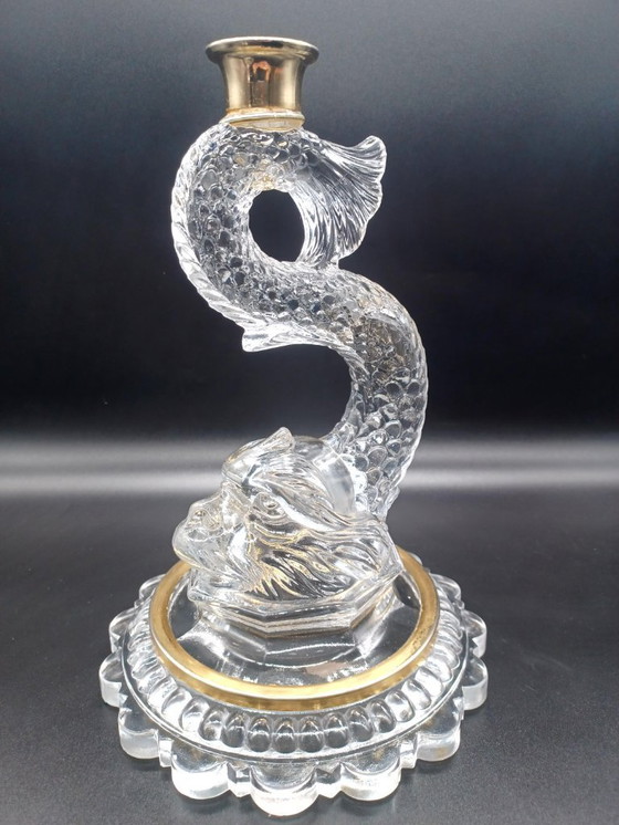 Image 1 of Magnificent Pair of Crystal Candelabra with Triton-Shaped Bases