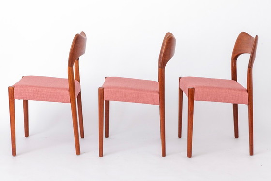 Image 1 of Set of 4 Arne Hovmand-Olsen Chairs for Mogens Kold, Danish Mid Century Teak Dining Chairs 1950s, Pink Upholstery