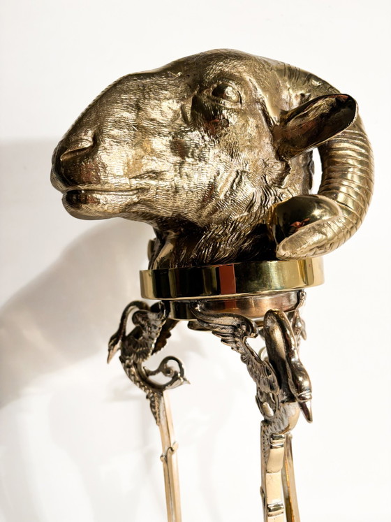 1970s Gilded Bronze Ram's Head Sculpture with Pedestal – Brass (photo 8 of 11)