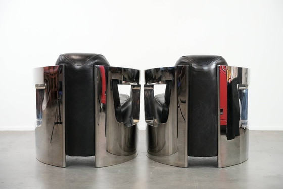 Image 1 of 2 poltrone di design Cowhide Aviator con struttura in alluminio