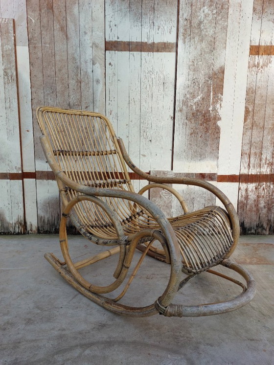 Image 1 of Originele Rohe Noordwolde rotan schommelstoel – jaren 50/60