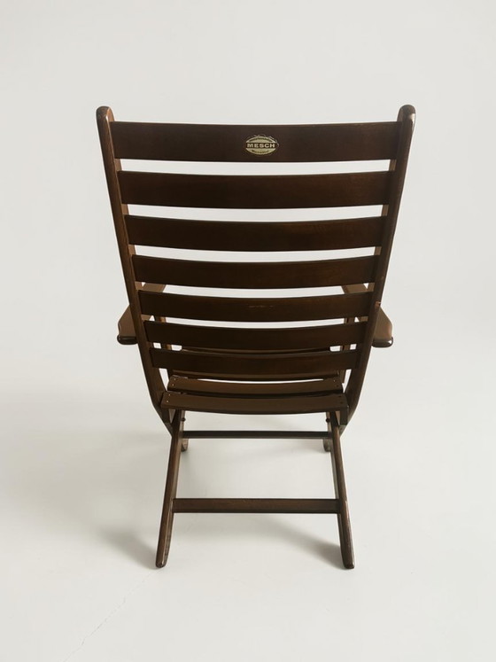 Image 1 of Vintage MESCH Gartenmöbel Set 7teilig, 5 Klappstühle und 2 Beistelltische aus Vollholz, Mid Century Outdoor Möbel