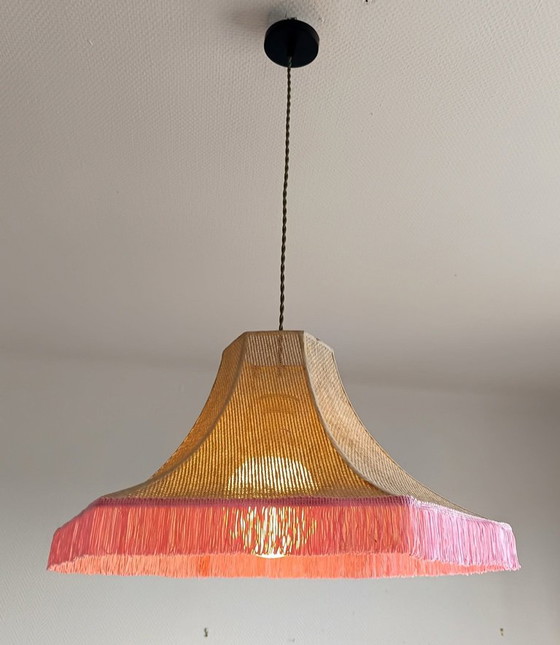 Decorazione vintage da appendere in juta e frange rosa – Lampade a sospensione, Rattan (photo 7 of 7)