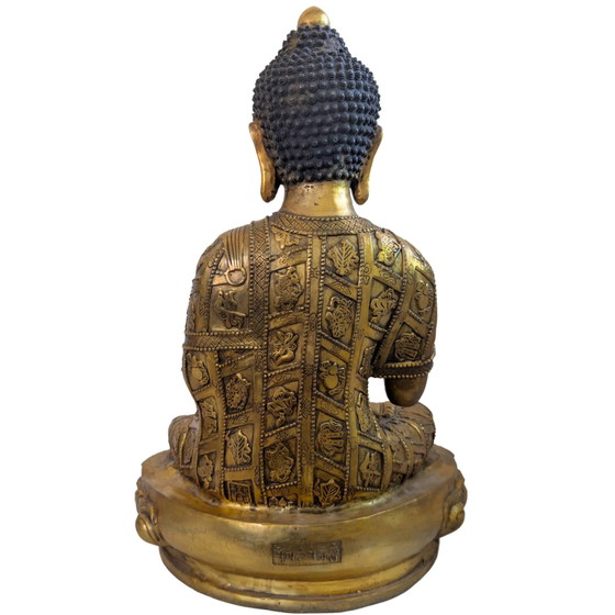 Buddha monumentale dorato a fuoco – Stile Tibetano-Rattanakosin – 44 cm / 6.4 kg – Sculture, Bronze (photo 14 of 20)