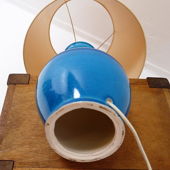 Image 1 of Lampe de table en céramique bleu turquoise - années 1960
