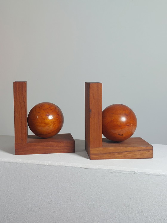 Image 1 of Wooden Art Deco bookends with ball decoration