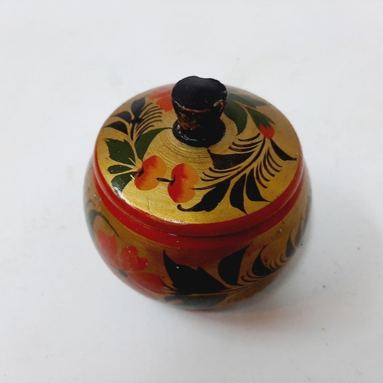Image 1 of Mini scatola portaoggetti russa Hohloma d'epoca con coperchio
