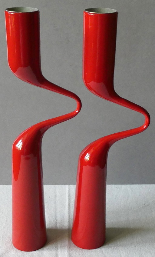 double candle holder, stainless steel, red lacquered, menu, denmark, design mikaela dörfel