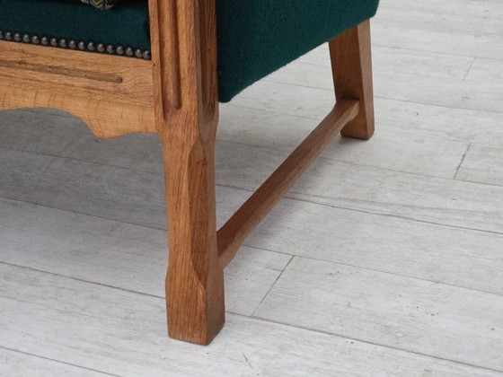 Image 1 of 1970s, Danish 4-seater sofa, furniture wool, solid oak wood.