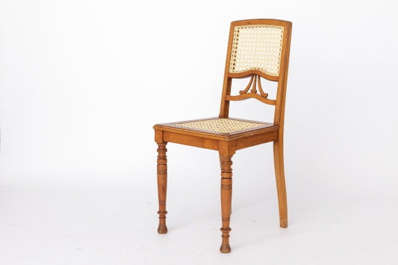 Image 1 of Silla de comedor belga antigua, silla de mimbre restaurada, silla de madera de haya, c. 1920