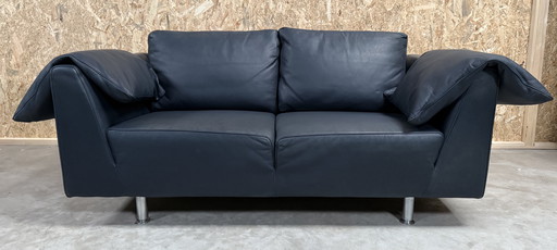 Molinari Blau Leder 2.5-Sitzer Sofa